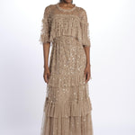 LEILA DOT TIERED LEILA DOT TIERED CAPE ANKLE GOWN FAWN needle & tread 