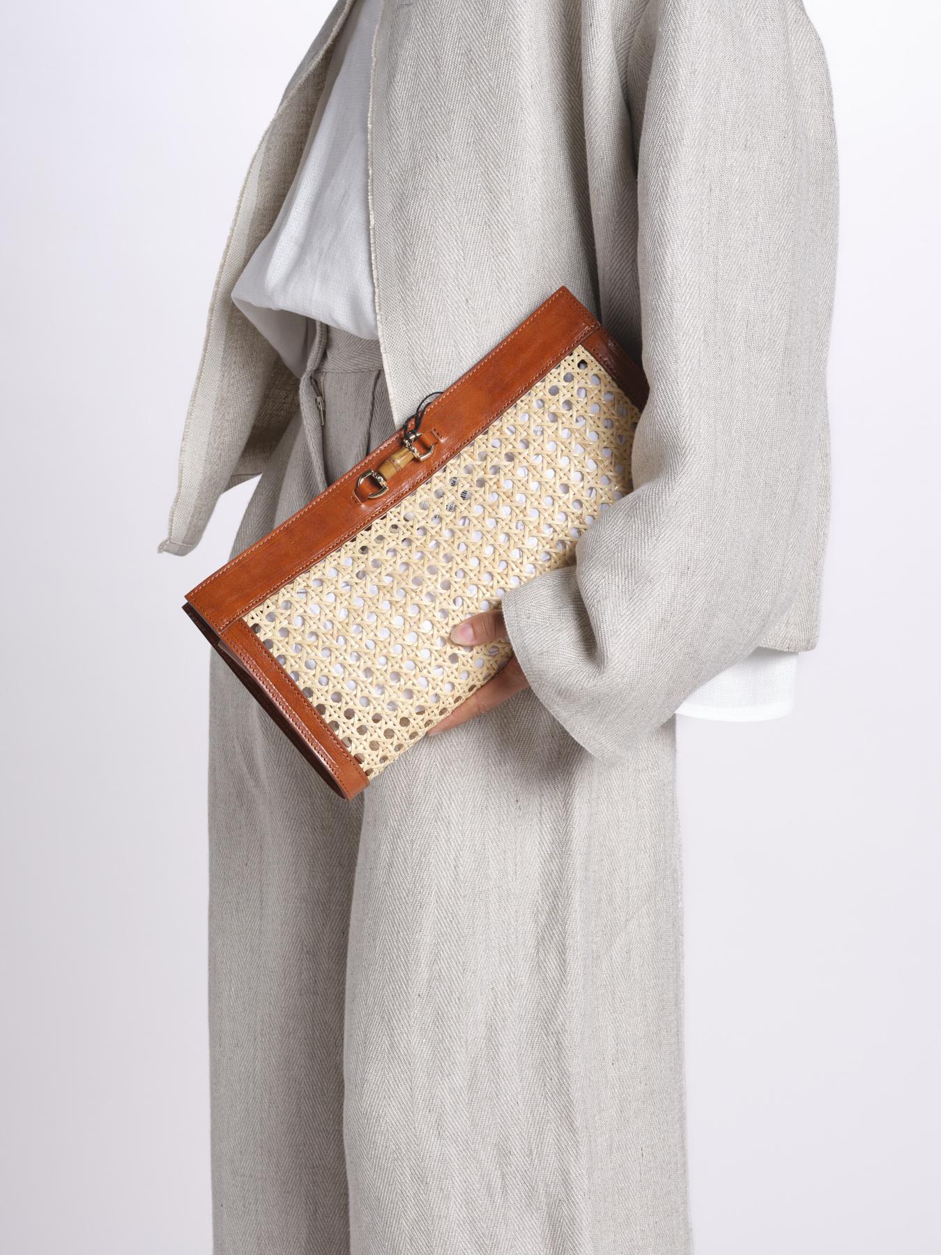 busta in paglia e dettagli in pelle MALE P26CAT71 NATBRAN catarzi 1910 