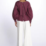 MARGUERITE camicia maniche sbuffo con ricami E25TU019 BORDEAUX stella forest 