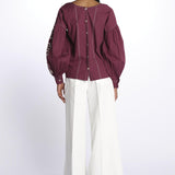 MARGUERITE camicia maniche sbuffo con ricami E25TU019 BORDEAUX stella forest 