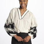 Camicia RENOVO ricamo intarso bicolore RENOVO 1723 VANILLA scarlett poppies 