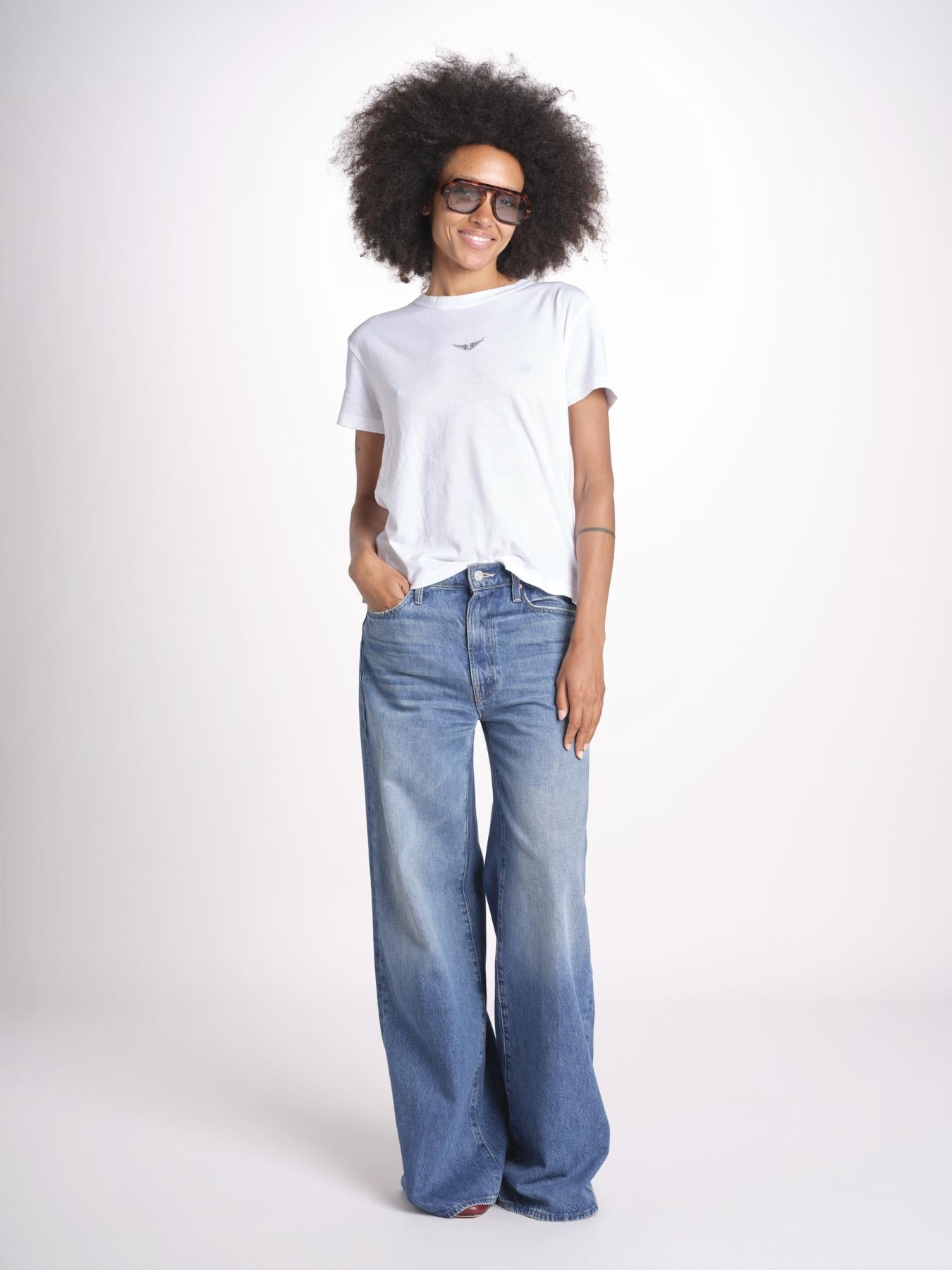 t-shirt girocollo con ali strass JWTS01669 BLANC 101 zadig & voltaire 