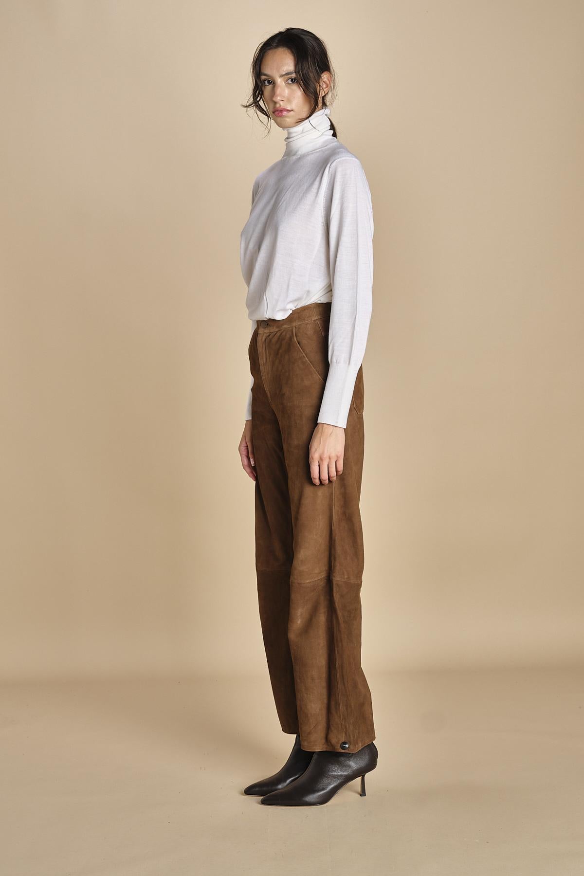 pantalone in camoscio FELISE CARAMEL malina 