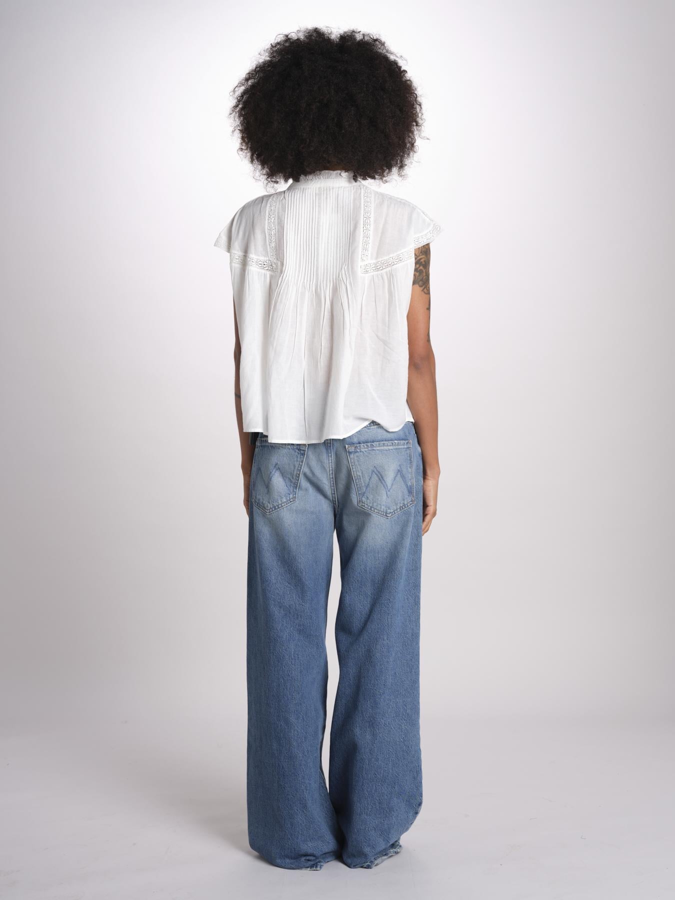 camicia in voille e pizzo con maniche corte GANU 6EVA53-V09890 BLANC vanessa bruno 