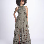 chemisiere lungo con fiori intarsiati IRIS M8611 PESTO lace the label 