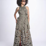 chemisiere lungo con fiori intarsiati IRIS M8611 PESTO lace the label 