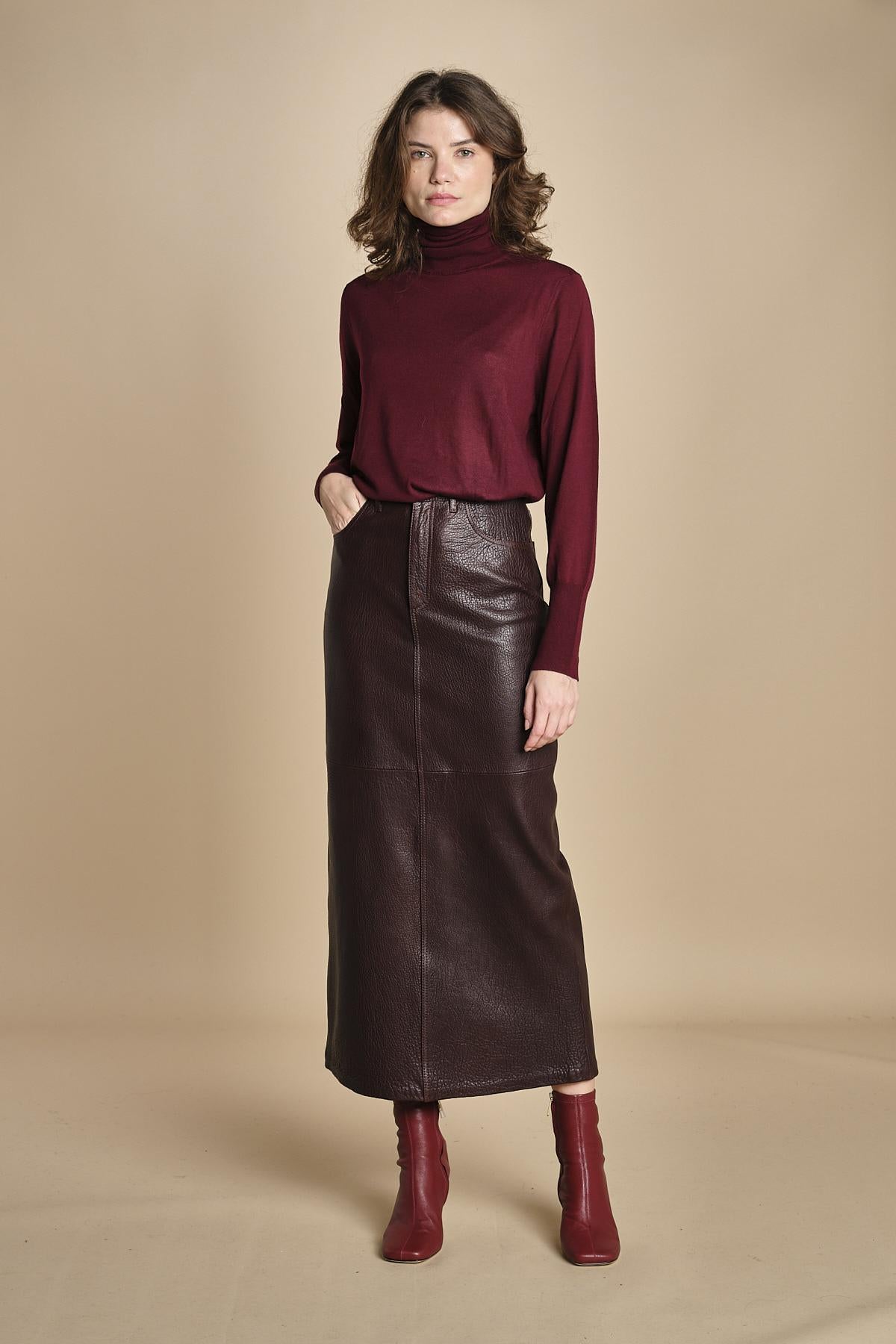 LISANNE gonna longuette in pelle LISANNE  IO118050 RE401 ivy oak 