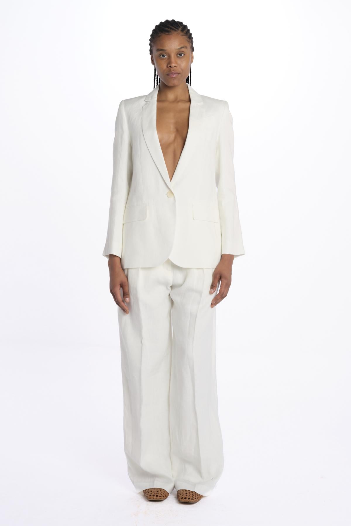 Blazer BRUNA lino 1 bottone 14V005LI026 WHITE ines de la fressange 