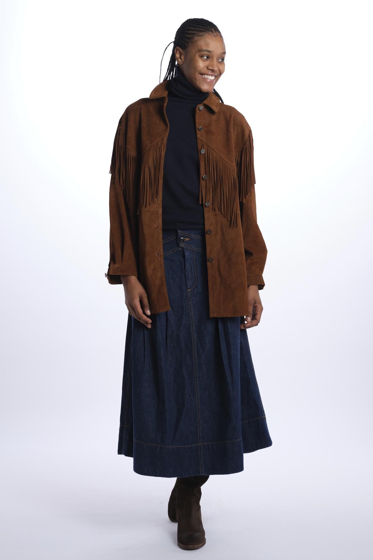  THE SUEDE FRINGE SHIRT JACKET COGNAC the GREAT 