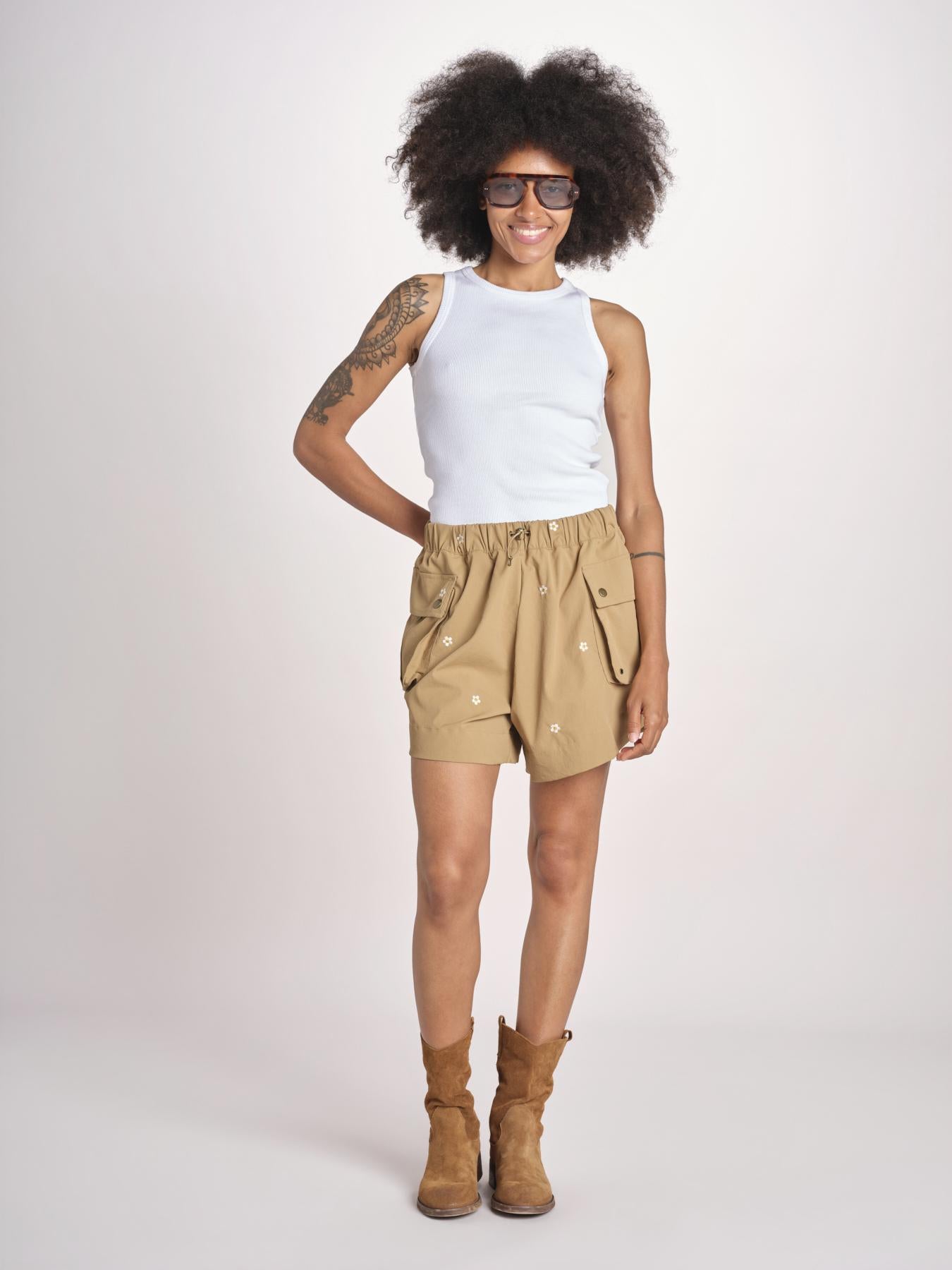 short con fiorellini ricamati THE EMBROIDERED OWB0007575 KAKI the GREAT 
