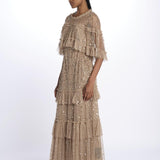 LEILA DOT TIERED LEILA DOT TIERED CAPE ANKLE GOWN FAWN needle & tread 