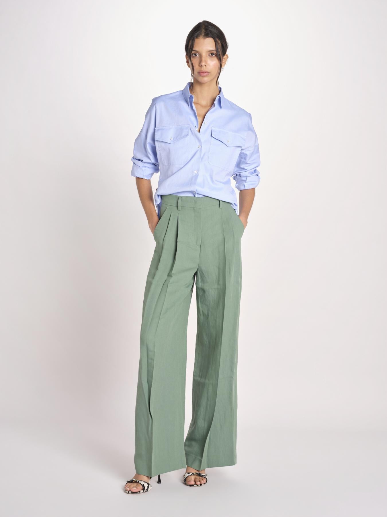 pantalone con due pinces in lino VELIERO 2615131092600 007 VERDE weekend maxmara 