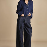 camicia da uomo in voille lana DANY NAVY BLUE true avenue 