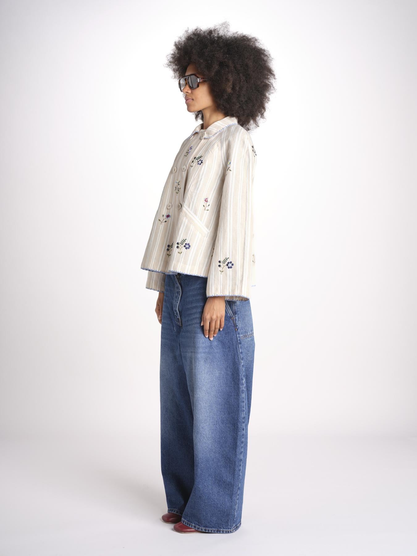 giacca manica lunga a righe 7WS-83S BEIGE.WHITE STRIPES payal pratap 
