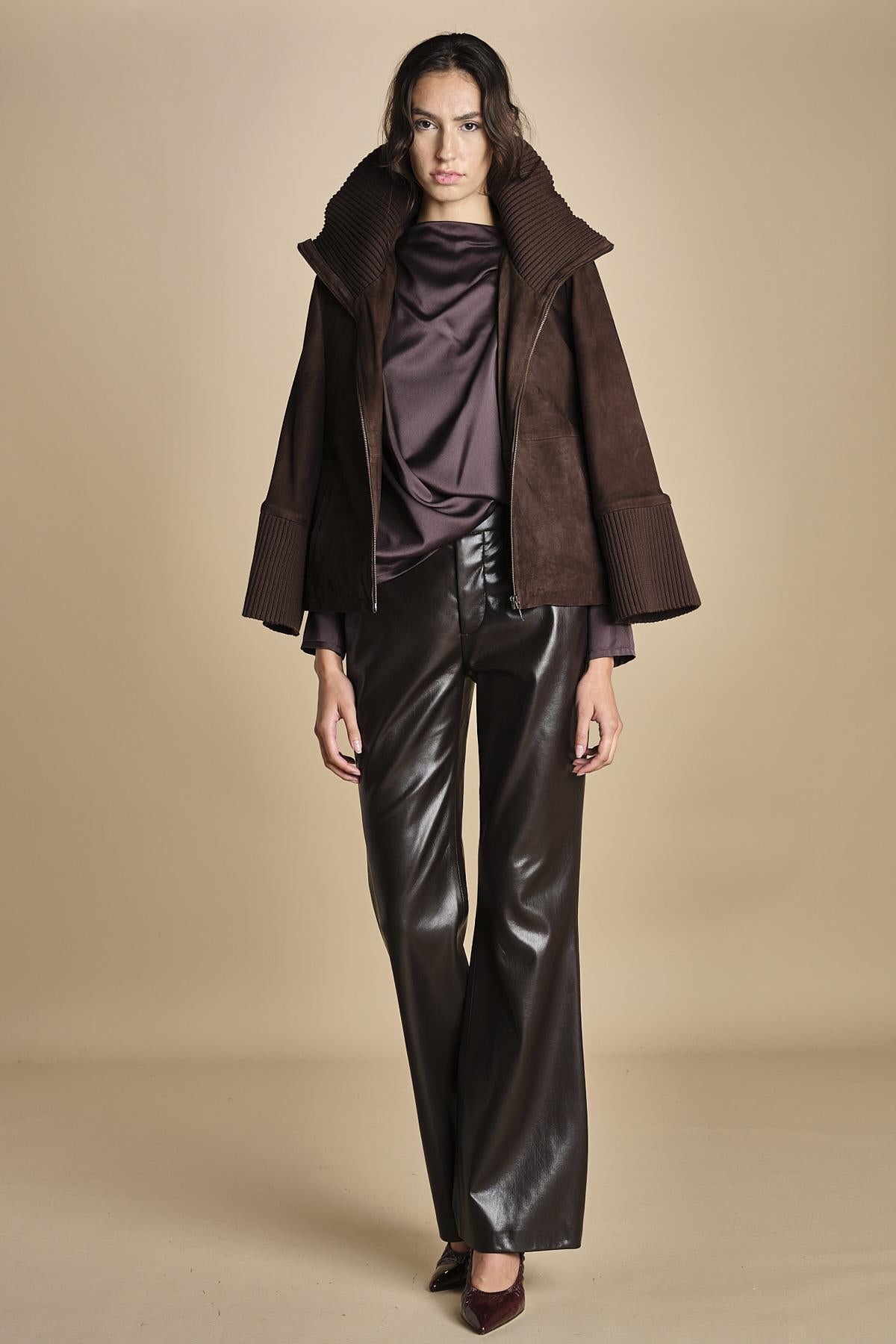 TULLAH camicia con drappeggio F25-142 039 CHOCOLATE oscar 