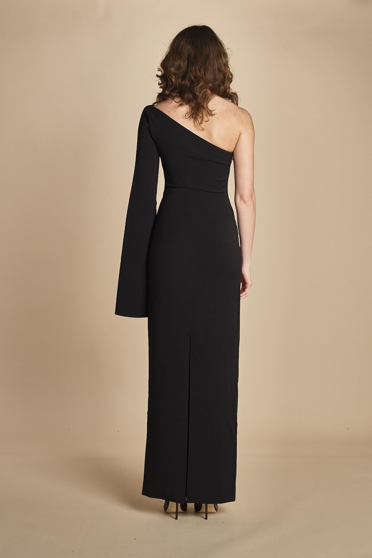 maxidress monospalla con manica a campana ALINA BLACK solace 