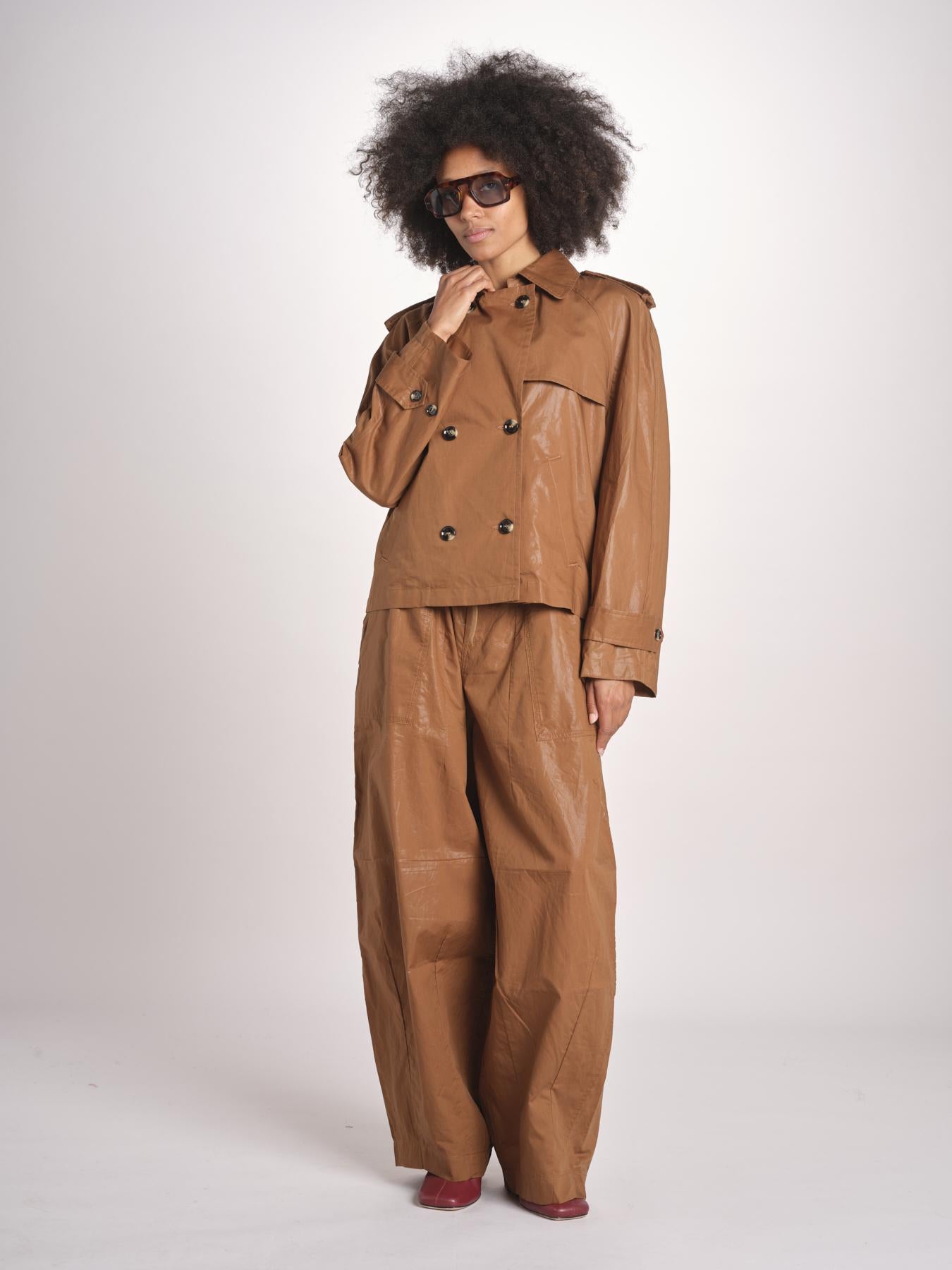 giubbotto in lino cerato TATI WAXTOUCH BROWN true avenue 