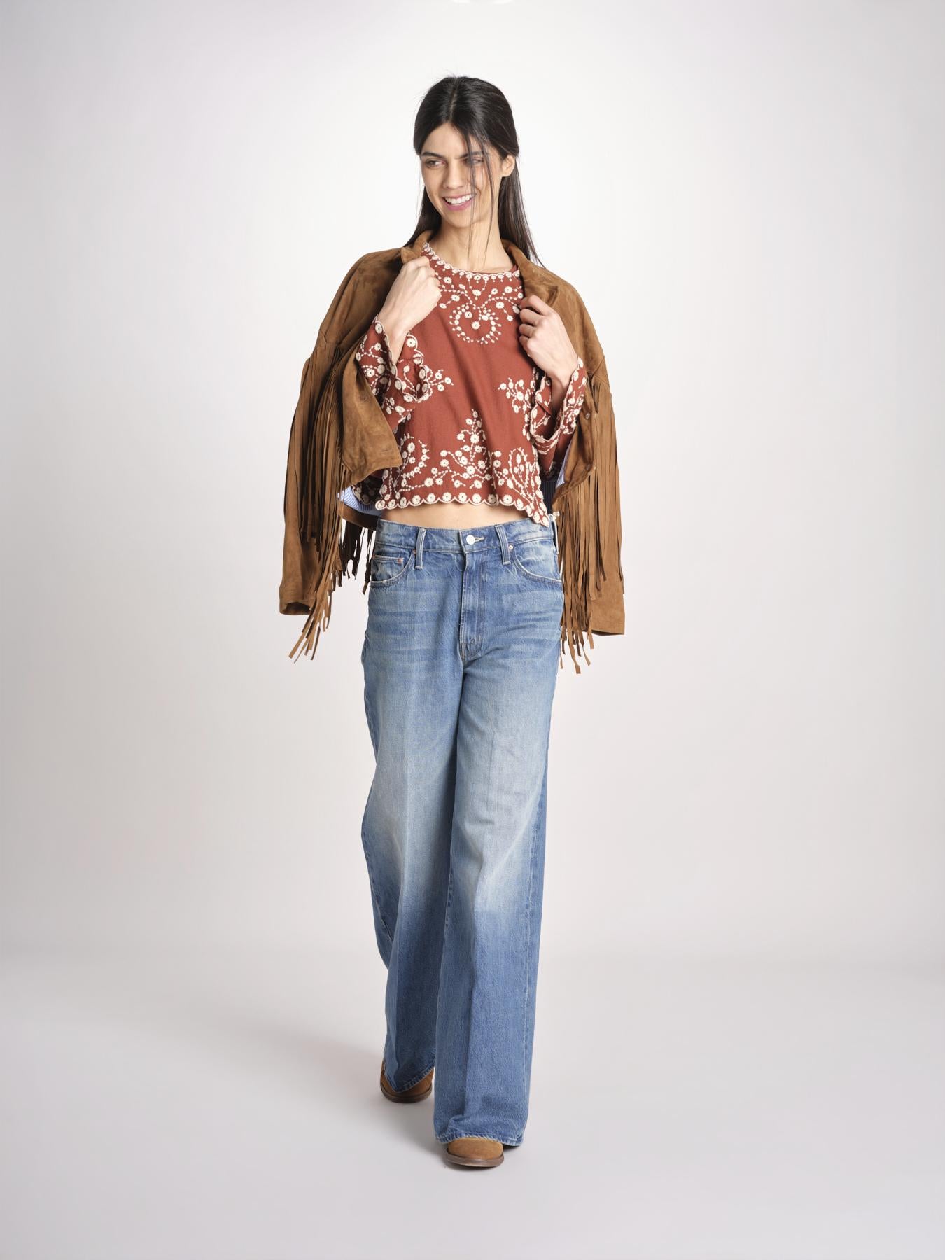 camicia m/l piu ricamo fiorellini 113 BROWN sea ny 