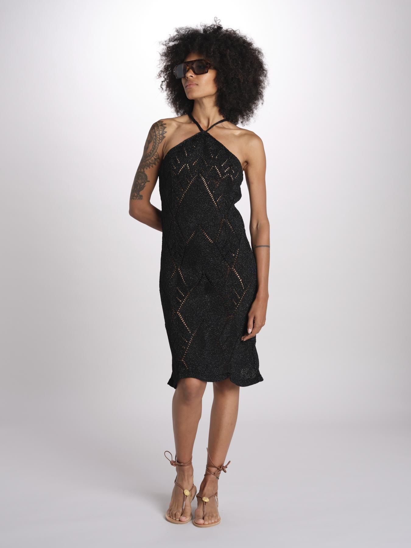 abito lungo in crochet 2610 BLACK nima 