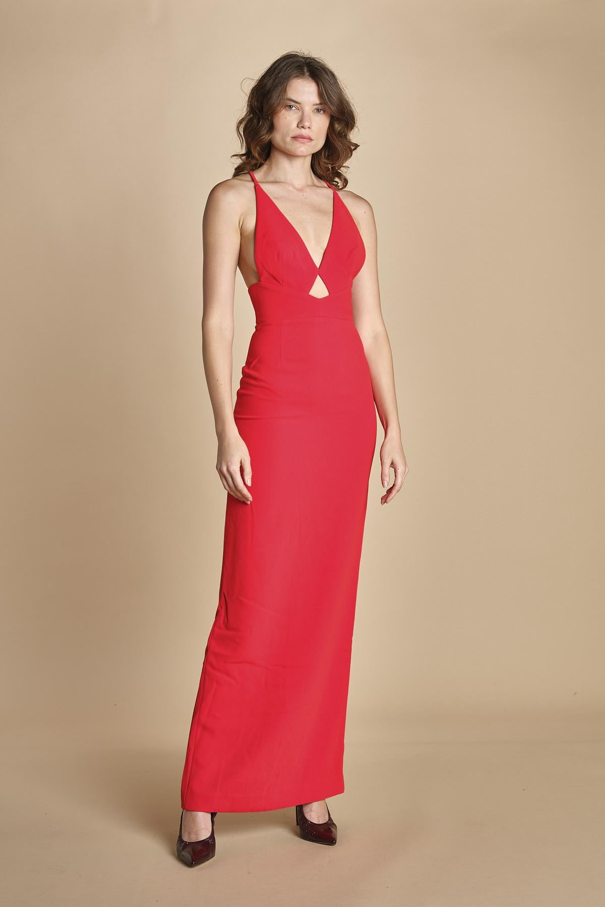 maxidress con spalline sottili incrociate MILLY RED solace 