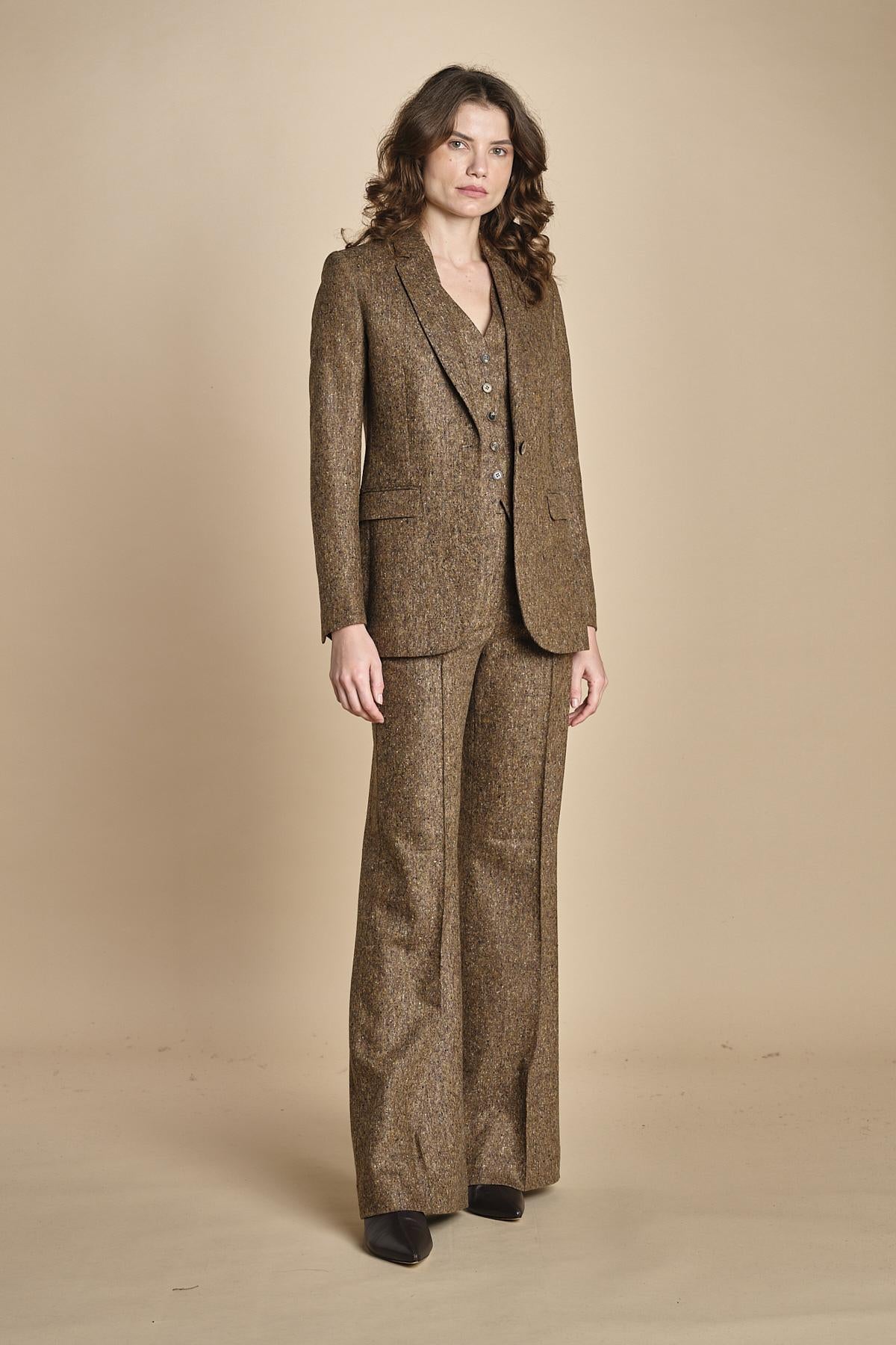 pantalone lungo e stretto con nervature in occhio di pernice OTTAVIA 673932 19 quelledue 