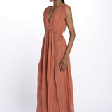 MIKONOS maxi abito con scollo senza maniche MIKONOS RUST laraethnics 