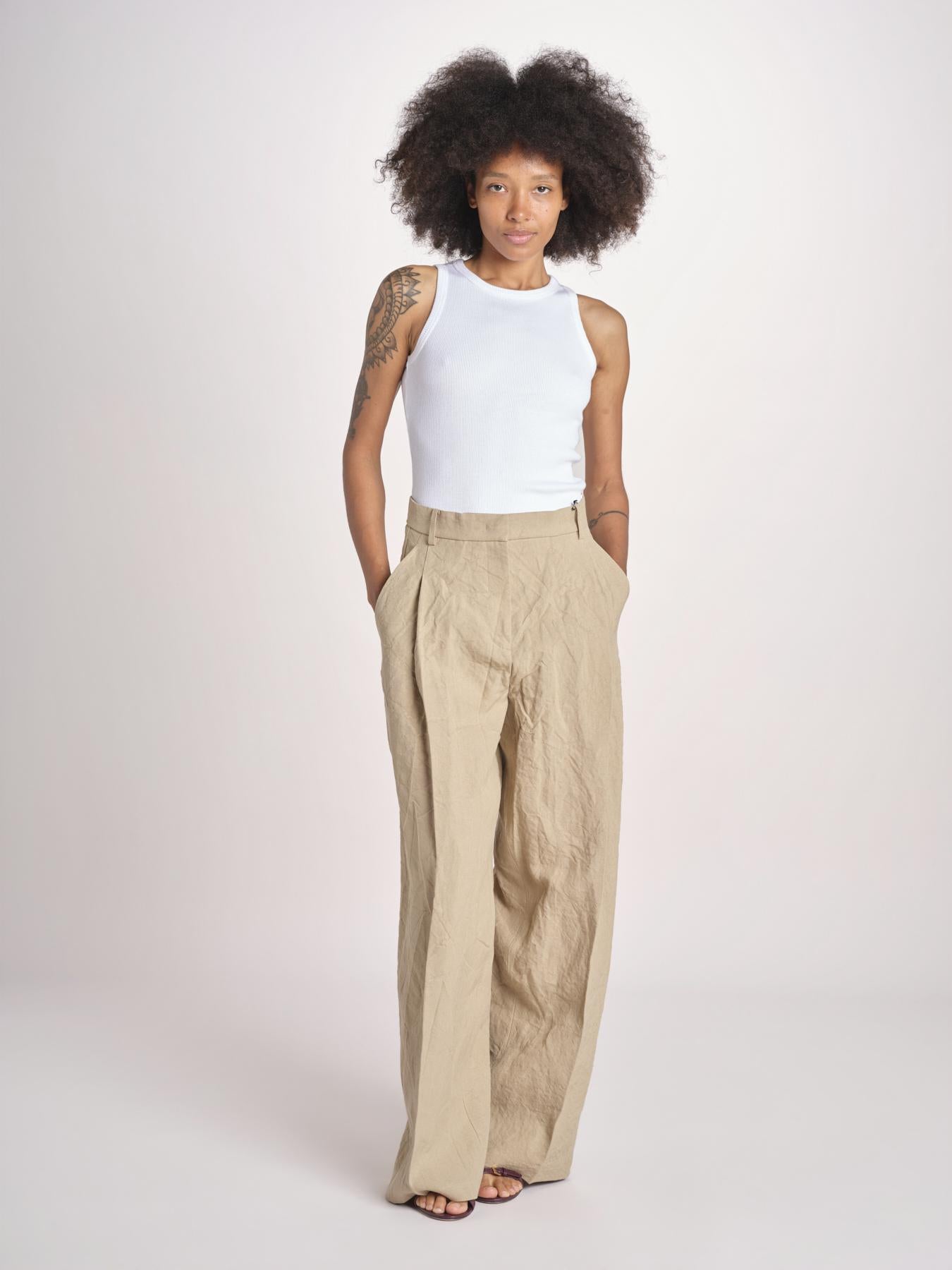 pantalone over in lino B042-3640-1231 NOCCIOLA n21 