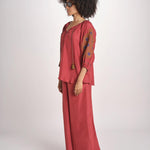 camicia in seta con ricamo fiori BE25407 RUST KHAKI benaras soleil 
