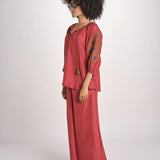camicia in seta con ricamo fiori BE25407 RUST KHAKI benaras soleil 