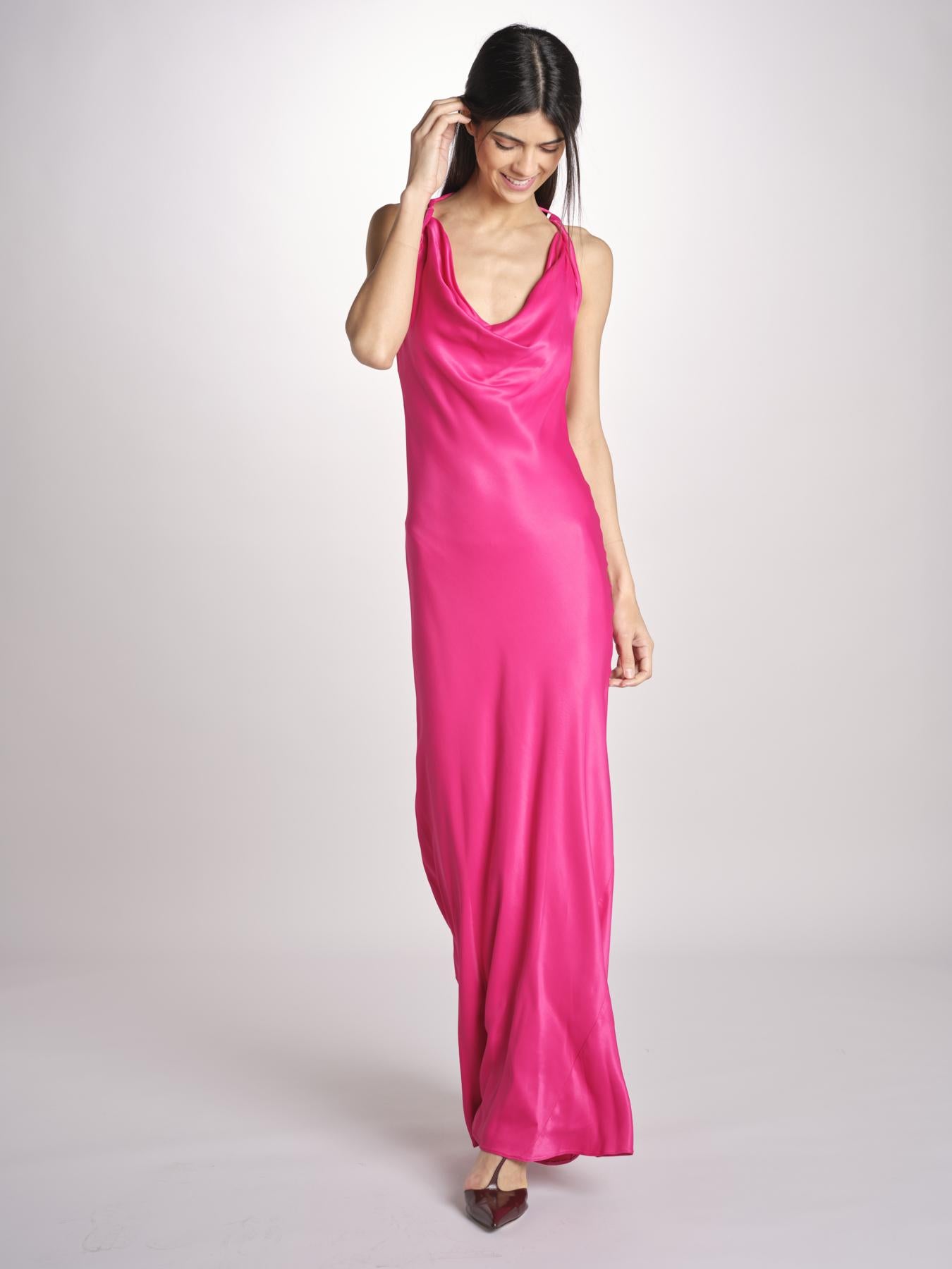 abito lungo liscio spallina 3403 FUXIA access 