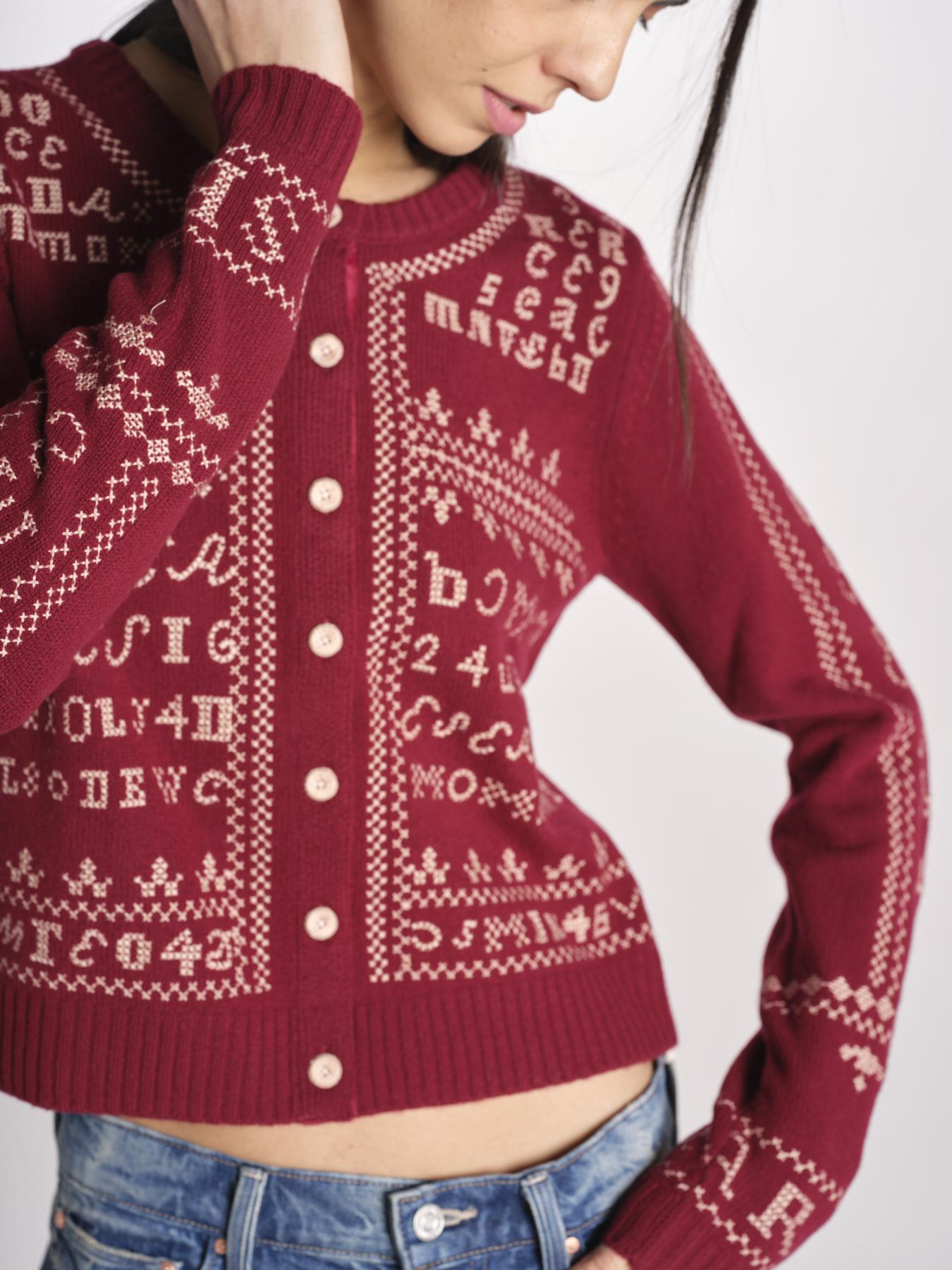 Cardigan con ricamo punto croce 076 BURGUNDY sea ny 