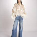 camicia over con pizzo DECCALA IVORY mes demoiselles 
