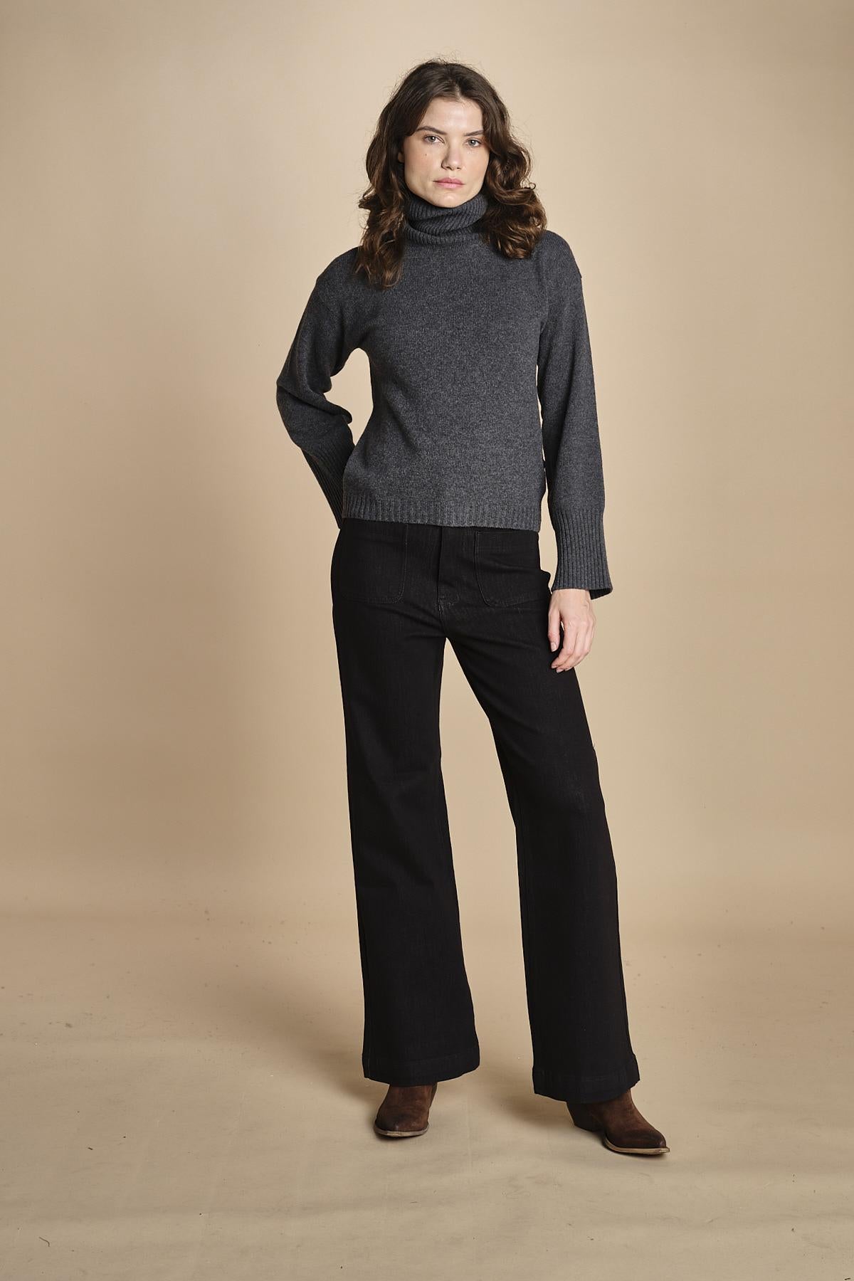 denim a zampa con taschine FAUVE BLACK fam 