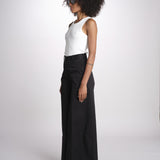 pantalone in lino con pinces PETRA PE98 BLACK nine in the morning 