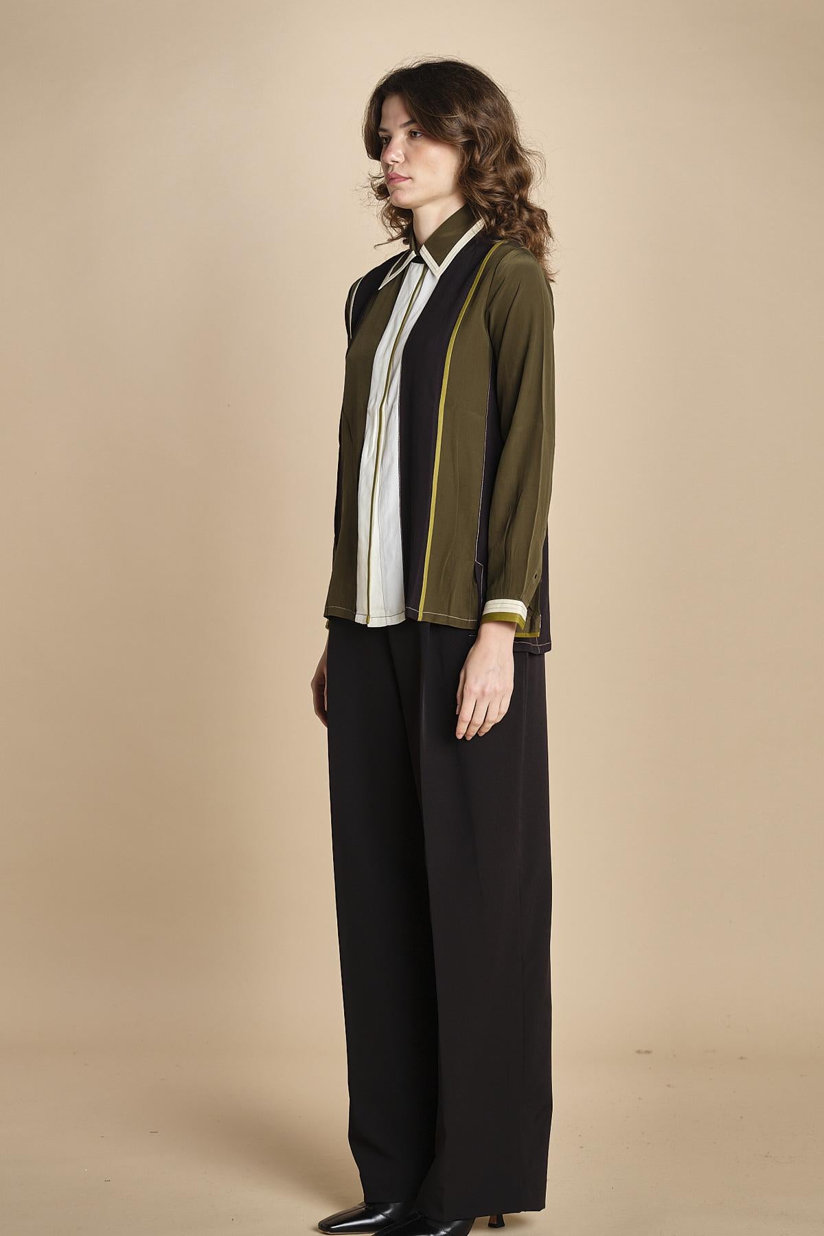 camicia con collo a pannelli BL_3261T OLIVA bodice 