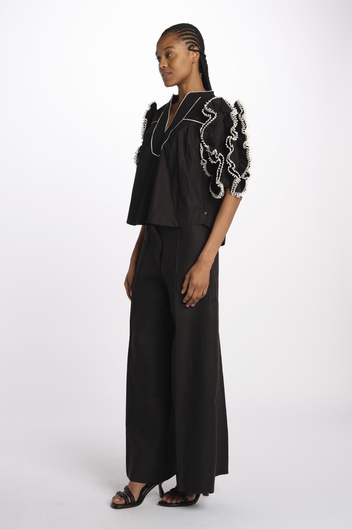 Top ROSE  con rouches ROSE TOP 1725 BLACK scarlett poppies 
