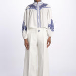 Camicia ZILLENO m/l ricamo foglie ZILLENO WHITE scarlett poppies 