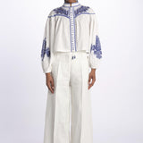Camicia ZILLENO m/l ricamo foglie ZILLENO WHITE scarlett poppies 