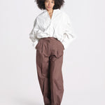 pantalone over con pinces in popeline BILLIE 3111 T0160 BROWN T0215 the latest 