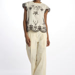 Top KINGSLEY ricamo fiori colombe 089 CREAM sea ny 