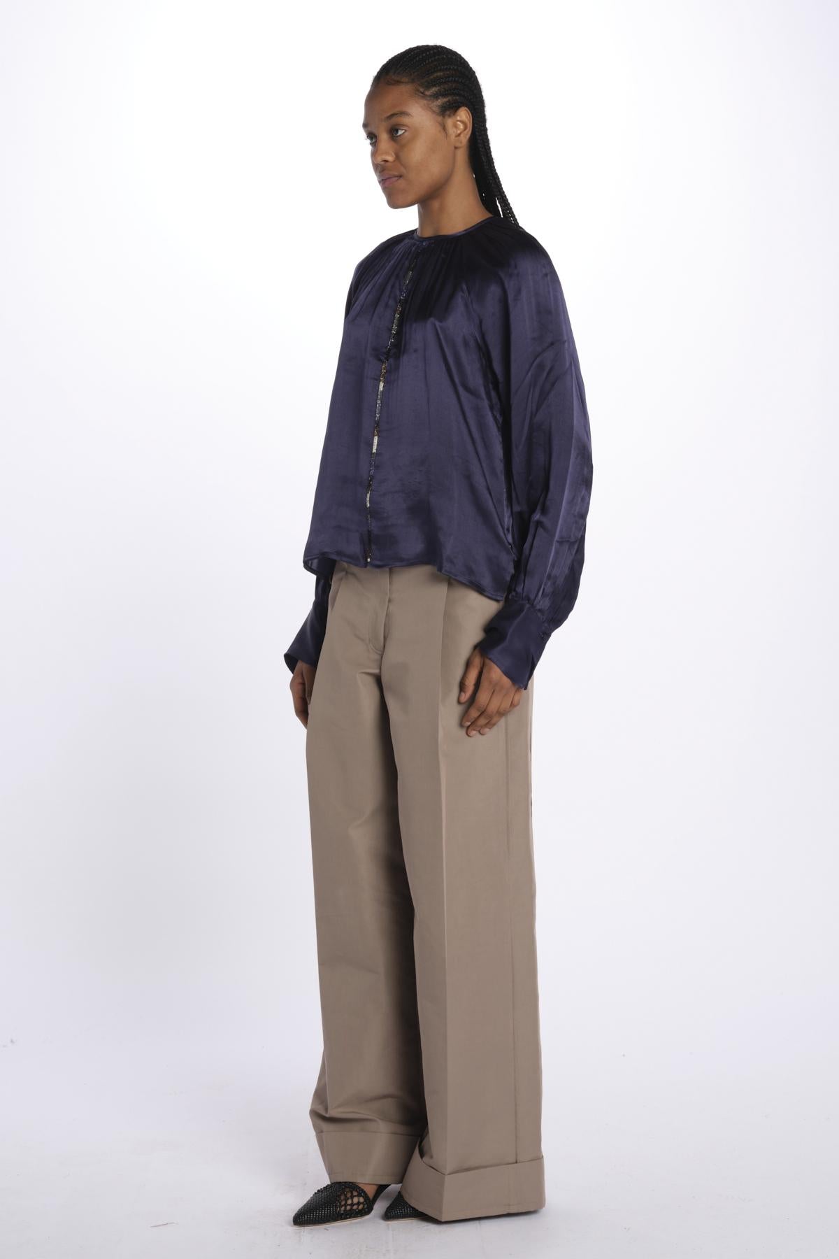 Camicia manica sbuffo CUTWORK BE24499 NAVY milaura 