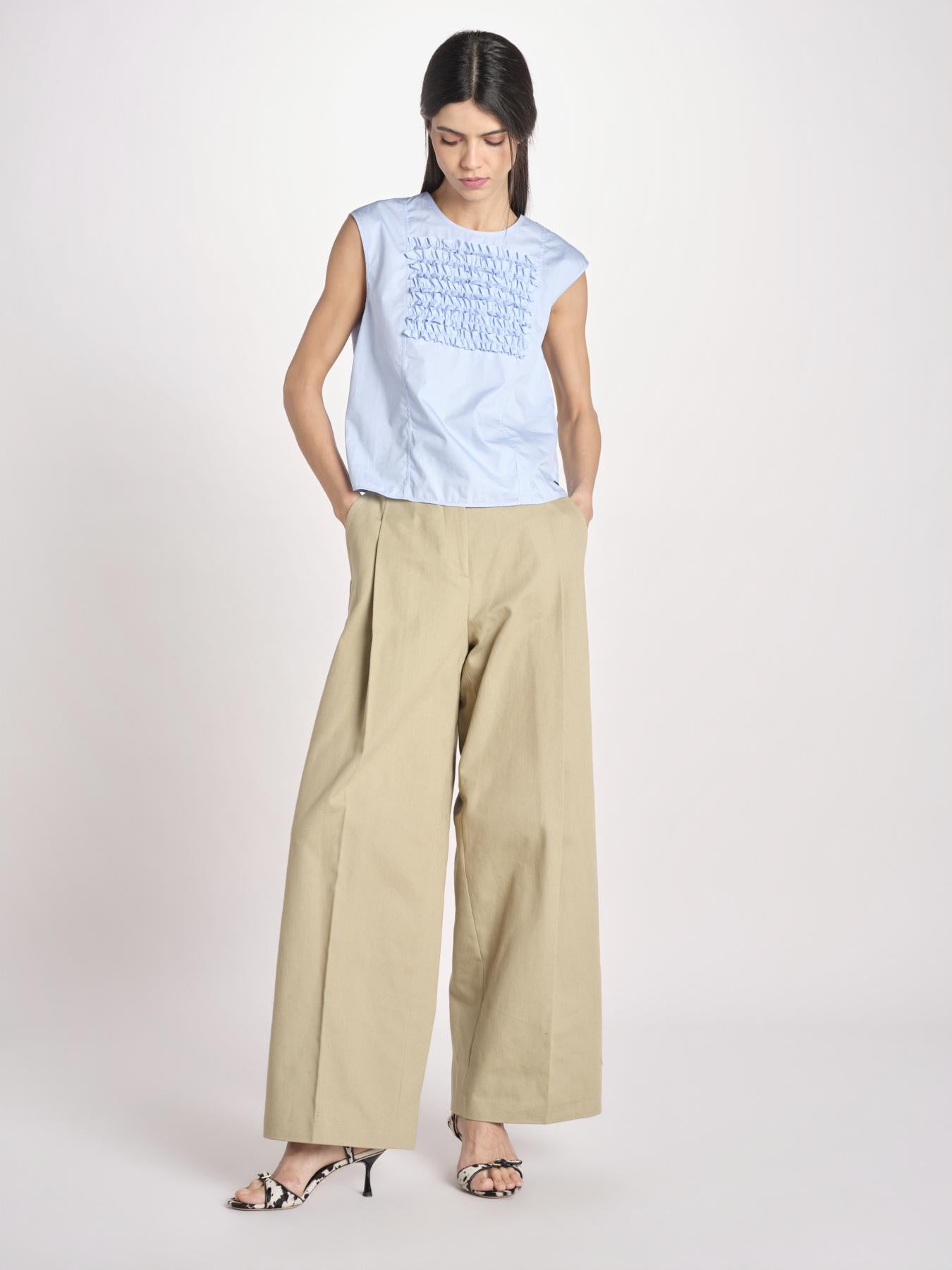 G121 top in popeline con rouches G121-0187-6321 CELESTE n21 