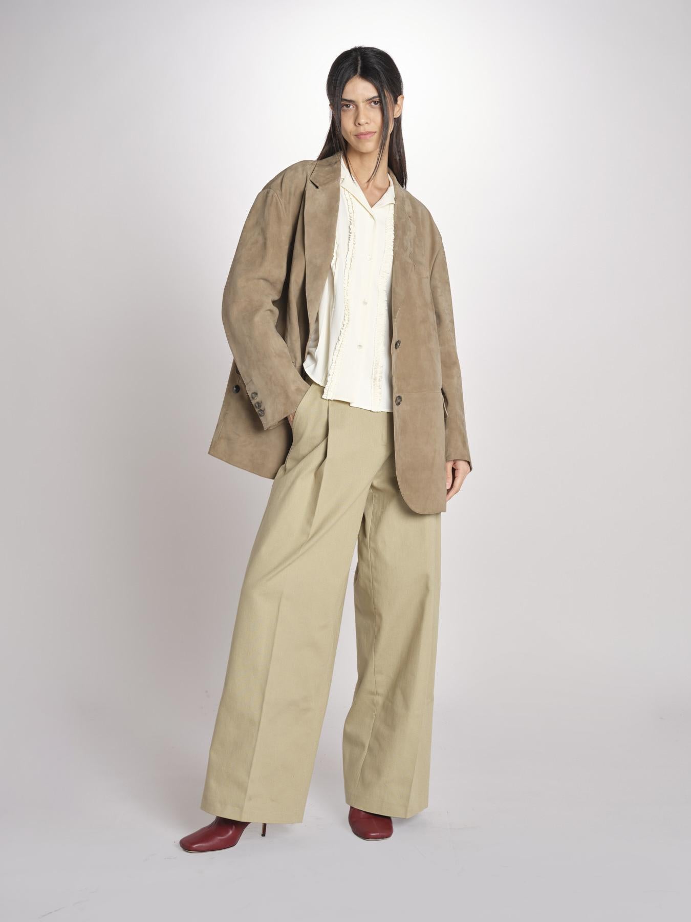 pantalone in canvas con pinces B042-02152-1186 KAKI CHIARO n21 