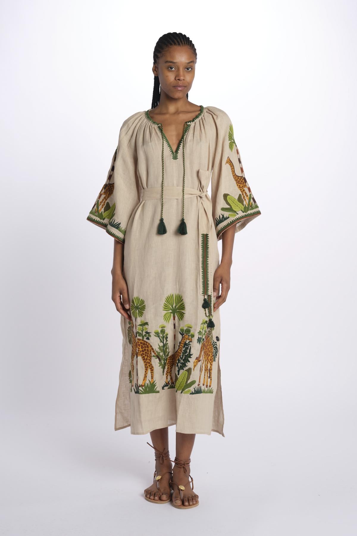 VERONICA tunica con giraffe by milaura. BE24868 BEIGE MULTI benaras soleil 
