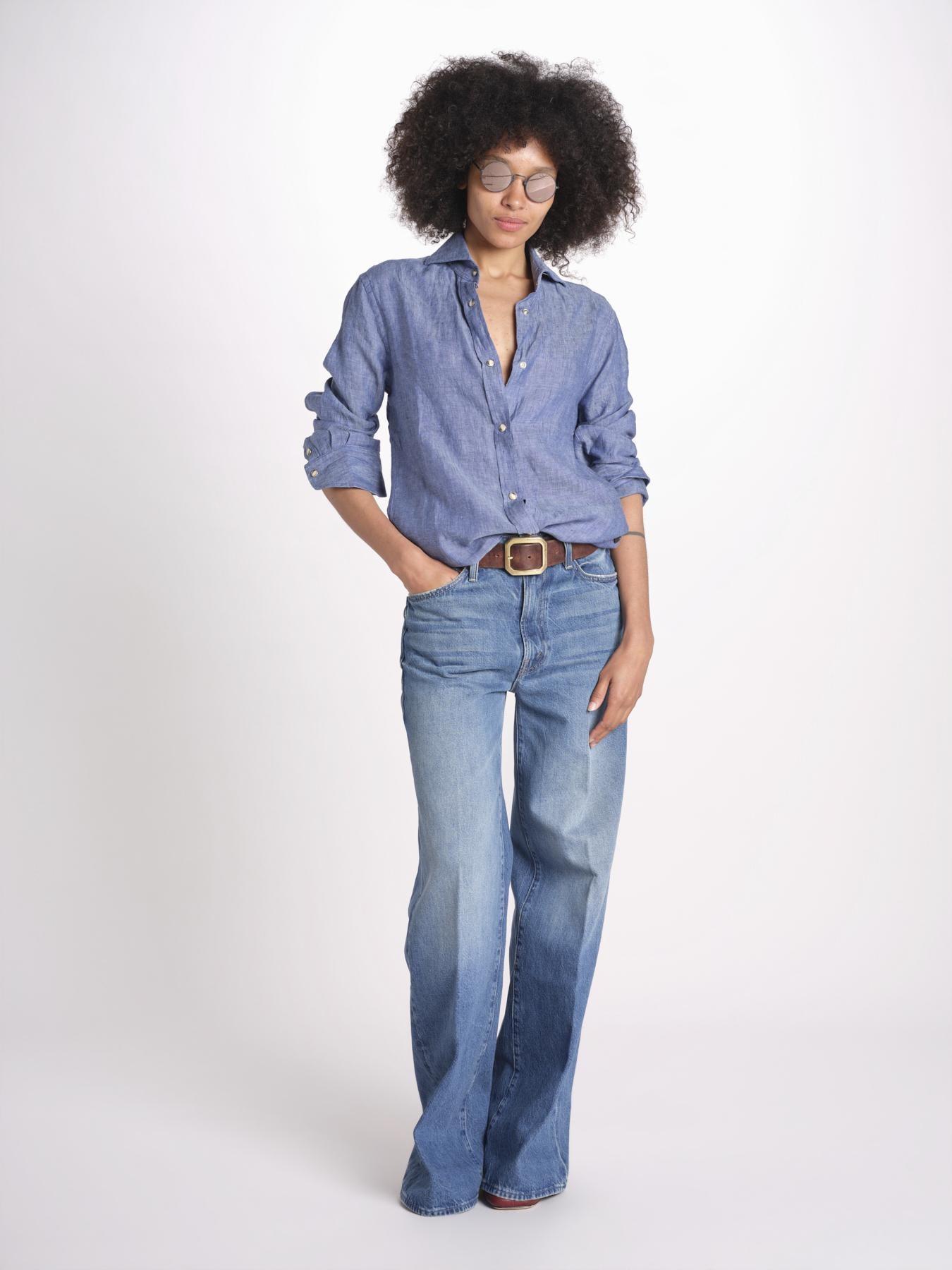 camicia uomo lino con automatici SABRILI DENIM milaura 