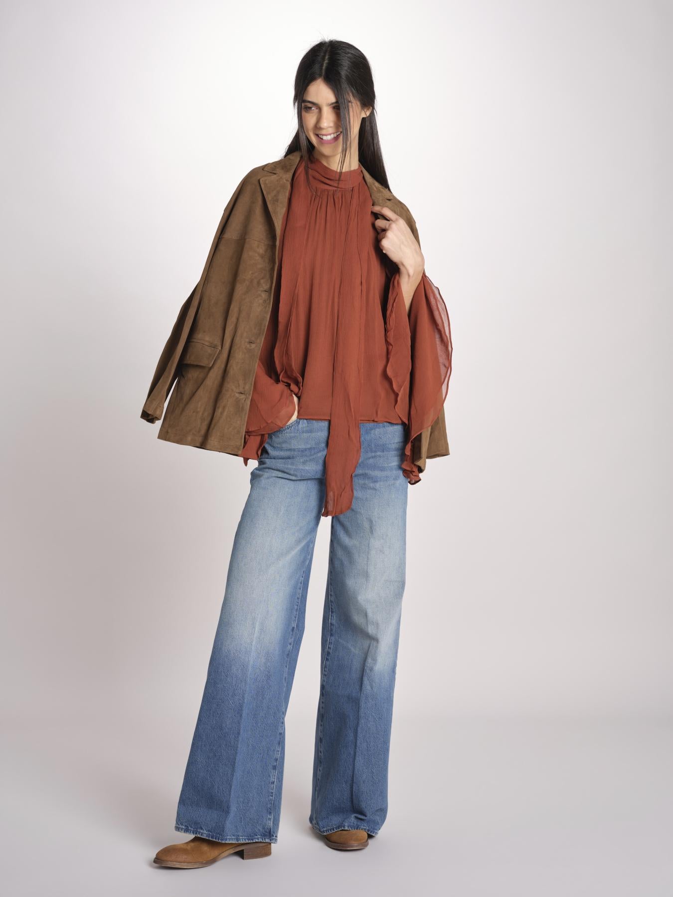 camicia in chiffon con maniche over THERESE RUGGINE malina 