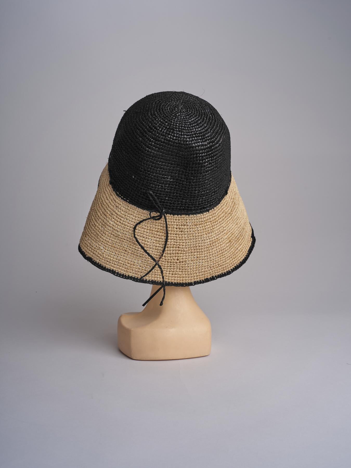 CAPELINE cappello in paglia bicolor DEMI CAPELINE CROCHET 01BG196 BLACK bagatelle france 
