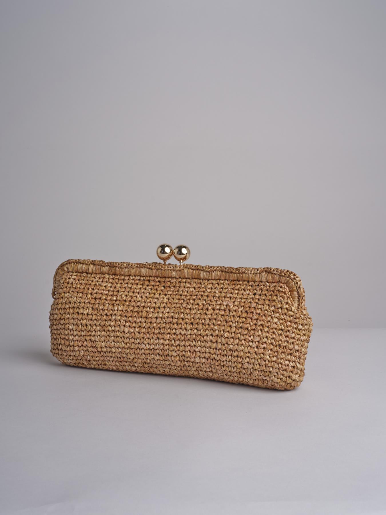 clutch lunga in paglia CORA CROCHET W01 BRUCIATO via mail bag 