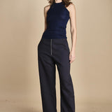 top americano a costine in lana merino LAU28 E21210 BLU milaura 