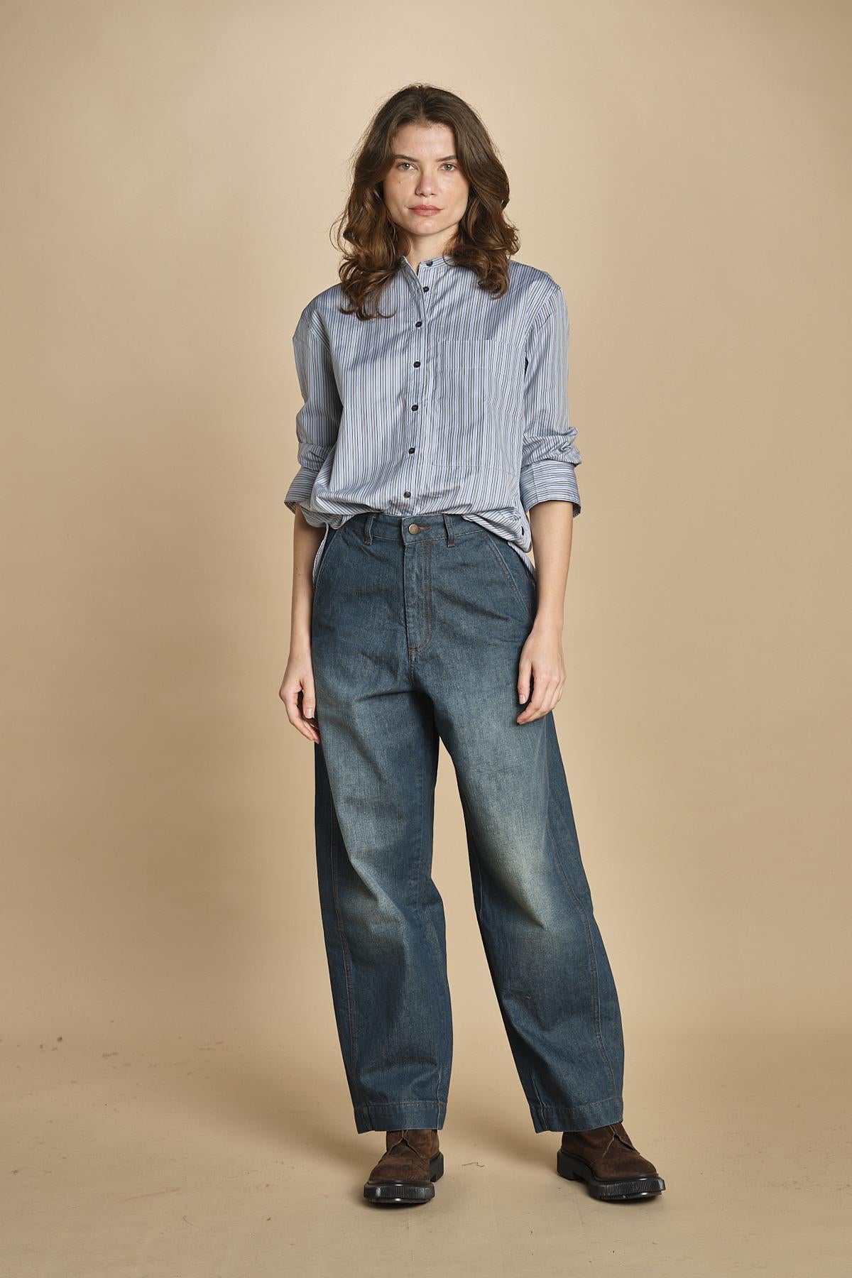 camicia a righe con colo guru. CHE0185 BLE5825W soeur 